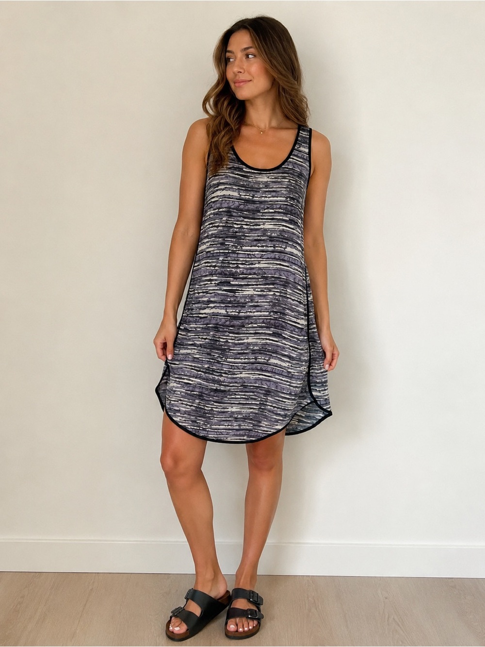 Lush Abstract Mesh Dress – Grey and Black, Size Small